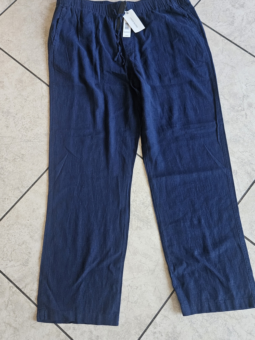 TAHARY   Men's Large Navy Elastic-Waist Linen Blend Pants - Unbranded